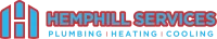 Hemphill Services logo with red and blue stylized H icon and text Plumbing | Heating | Cooling